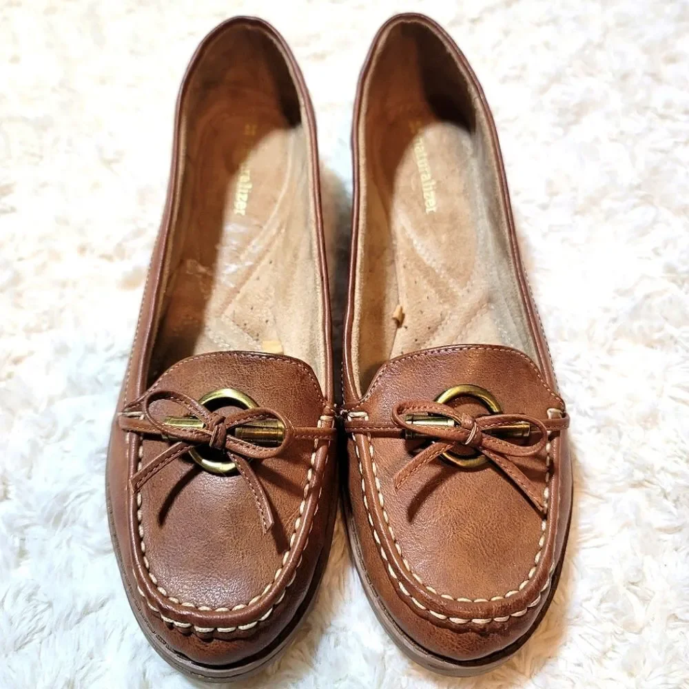 Naturalizer Inlay Brown Vegan Faux Leather Slip-On Bow Loafer Shoes